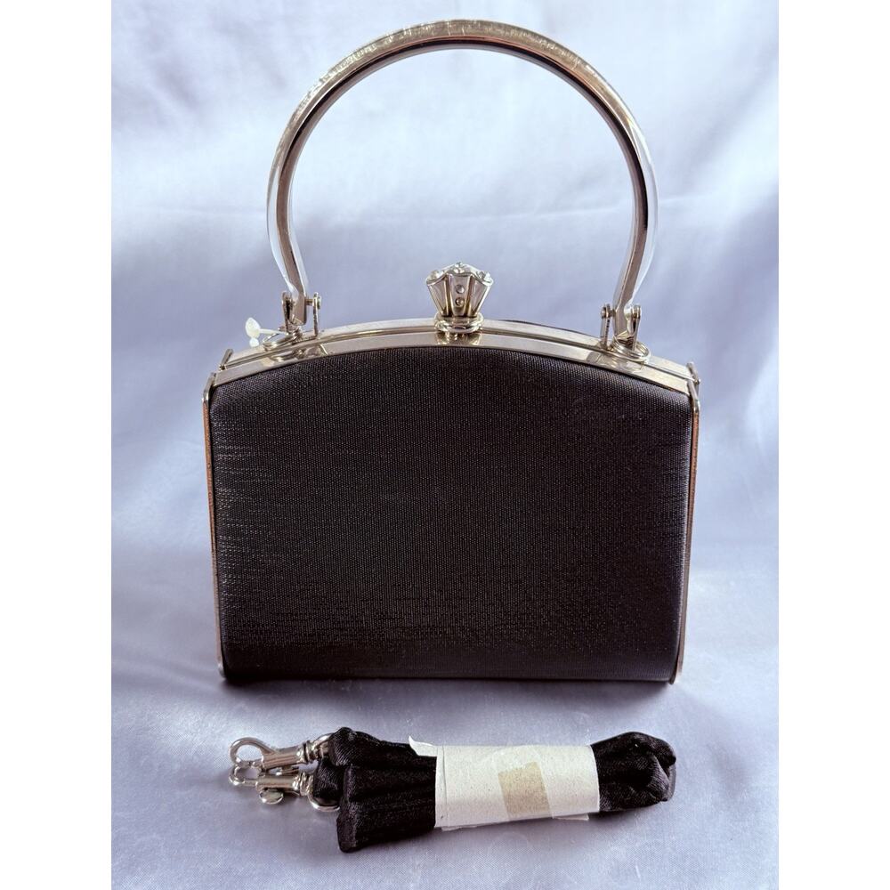 Vintage SASHA Box Purse Art Deco Black Silver Handle Rhinestone NWT